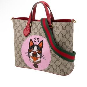 Gucci GG Supreme Coated Canvas Red Leather Bosco Tote Bag